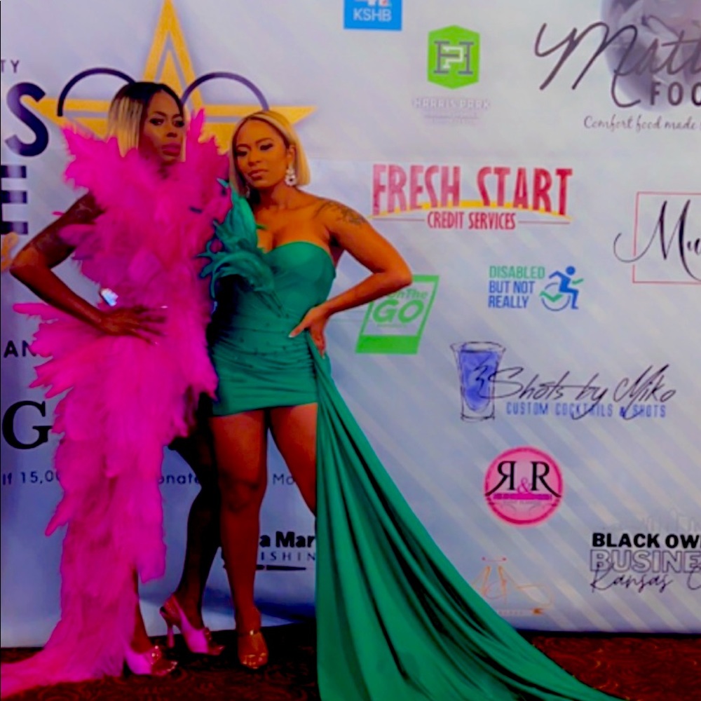 Custom fuscia pink Ostrich feather dress